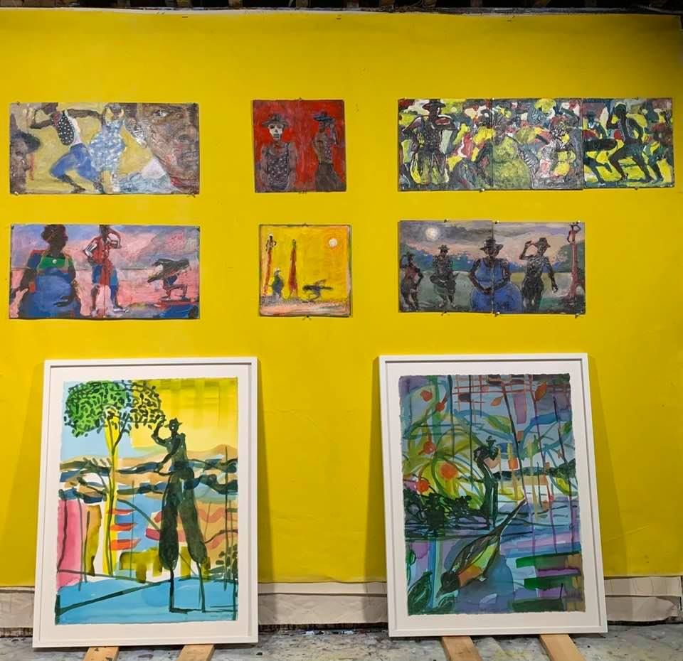 Victor L. Davson. A October 30, 2022 Facebook post  captioned, “Had to pull out this stuff last night for a studio visit from  my friend and collector who is not really interested in my new work but loves him some Bad Cow and Guyana Masquerade.”